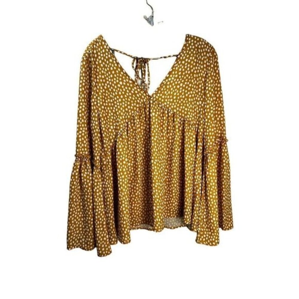 Peach‎ Love Yellow Printed Blouse Pixie Sleeves Large NWT